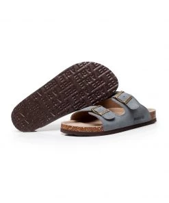 GLF NEW ARRIVALS Maibulun | Grey Double-Buckle Wide-Strap Suede Leather Sandals
