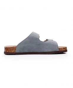 GLF NEW ARRIVALS Maibulun | Grey Double-Buckle Wide-Strap Suede Leather Sandals