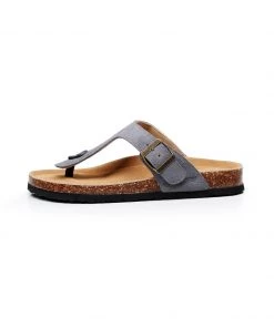 GLF New In Shoes Maibulun | Grey Suede T-Strap Leather Sandal