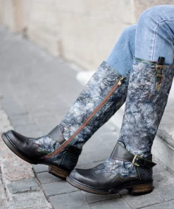 SOFFIA | Genuine Leather Grey Wrinkled ILIYAH Accent Leather Knee High Riding Flat Boots 11 SOFFIA | Genuine Leather Grey Wrinkled ILIYAH Accent Leather Knee High Riding Flat Boots