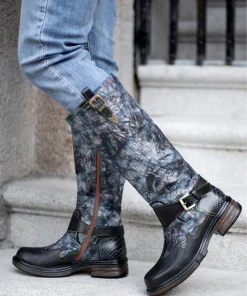 SOFFIA | Genuine Leather Grey Wrinkled ILIYAH Accent Leather Knee High Riding Flat Boots 12 SOFFIA | Genuine Leather Grey Wrinkled ILIYAH Accent Leather Knee High Riding Flat Boots