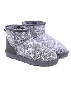 XH New In Shoes SMAIBULUN UGG™ | Embroidered Floral Faux Fur-Lined Leather Suede Boot