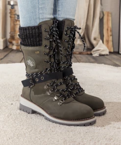 YL En Bloom | Grey Ribbed-Cuff Buckle-Strap Boot