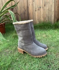 YL New In Shoes En Bloom | Grey Plush-Lined Fold-Over Boot