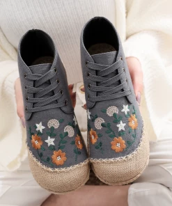 TC New In Shoes Cactus Rose | Embroidered Floral Head Hi-Top Sneakers Espadrilles
