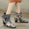 SOFFIA | Grey Floral Buckle Leather Moto Ankle Boots S/S 2022