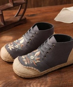 TC Embroidered Floral Head Hi-Top Sneakers Espadrilles - Cactus Rose