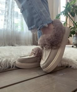 YL En Bloom | Grey Faux-Fur Anklet Yana Moccasin New In Shoes