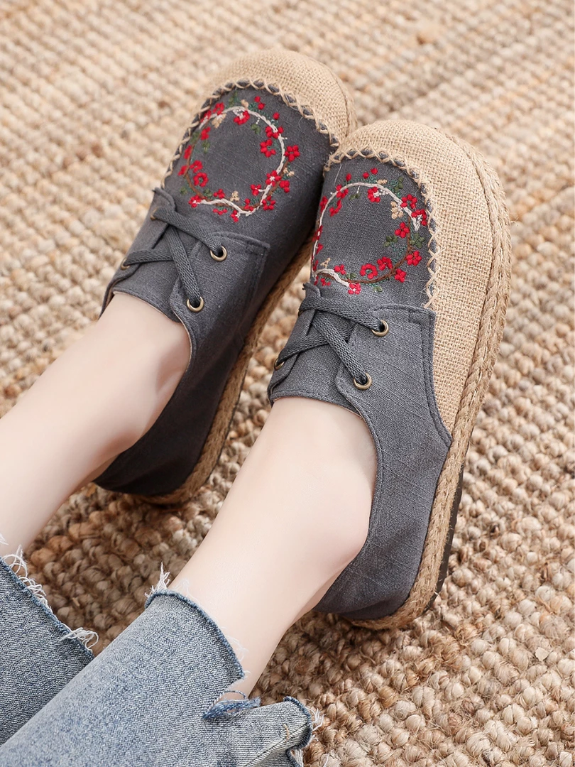 TC Cactus Rose | Wreath Floral Embroidered Linen Boat Shoe - Grey New In Shoes 1 TC Cactus Rose | Wreath Floral Embroidered Linen Boat Shoe - Grey New In Shoes