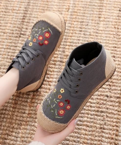 TC New In Shoes Cactus Rose | Embroidered Blossom Head Hi-Top Sneakers Espadrilles