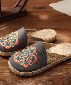 TC Shop Sandals Embroidered Lotus Side Strap Mules - Cactus Rose 26 TC Shop Sandals Embroidered Lotus Side Strap Mules - Cactus Rose