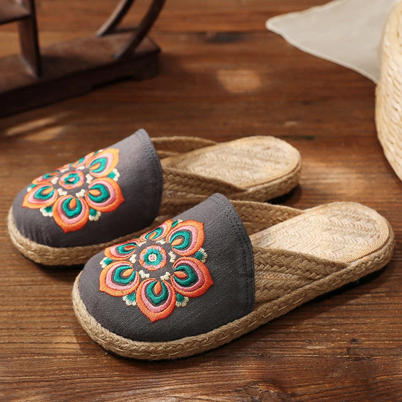 TC Shop Sandals Embroidered Lotus Side Strap Mules - Cactus Rose 10 TC Shop Sandals Embroidered Lotus Side Strap Mules - Cactus Rose
