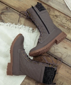 YL New In Shoes En Bloom | Grey Plaid Pattern Sock-Lined Boot