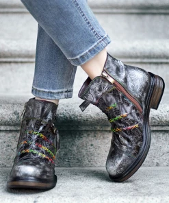 SOFFIA | Rainbow Stitch Lily Embossed Genuine Leather Ankle Boots NEW ARRIVALS