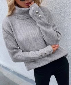 MY Smaibulun | Grey Oversized Collar Turtleneck Knit Sweater New In Clothing