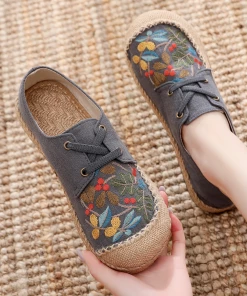 TC Cactus Rose | Playground Embroidered Linen Boat Shoes - Grey NEW ARRIVALS