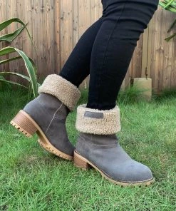 YL New In Shoes En Bloom | Grey Plush-Lined Fold-Over Boot