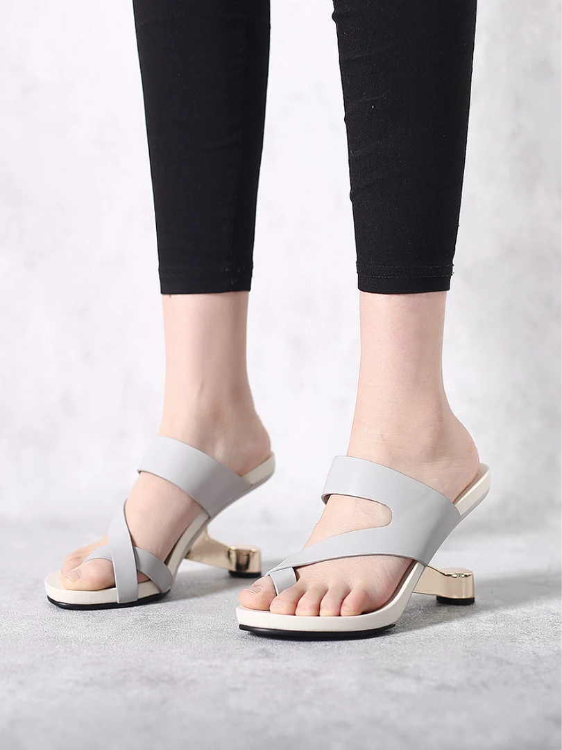 Jady Rose JadyRose | Grey Criss-Cross Toe Elevator Heel Leather Slides New In Shoes 1 Jady Rose JadyRose | Grey Criss-Cross Toe Elevator Heel Leather Slides New In Shoes