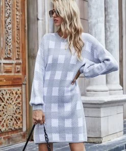 MY Smaibulun | KAITLYN Plaid Knit Dress - Grey New In Clothing