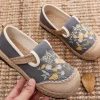 TC New In Shoes Cactus Rose | Field Corn Embroidered Linen Round Toe Espadrilles Loafers - Grey