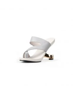 Jady Rose JadyRose | Grey Criss-Cross Toe Elevator Heel Leather Slides New In Shoes