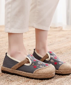 TC Cactus Rose | Berry Blossom Embroidered Linen Espadrilles - Grey