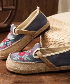 TC New In Shoes Blossom Embroidered Linen Round Toe Espadrilles Sneakers - Cactus Rose