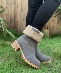 YL New In Shoes En Bloom | Grey Plush-Lined Fold-Over Boot