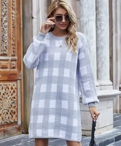 MY Smaibulun | KAITLYN Plaid Knit Dress - Grey New In Clothing