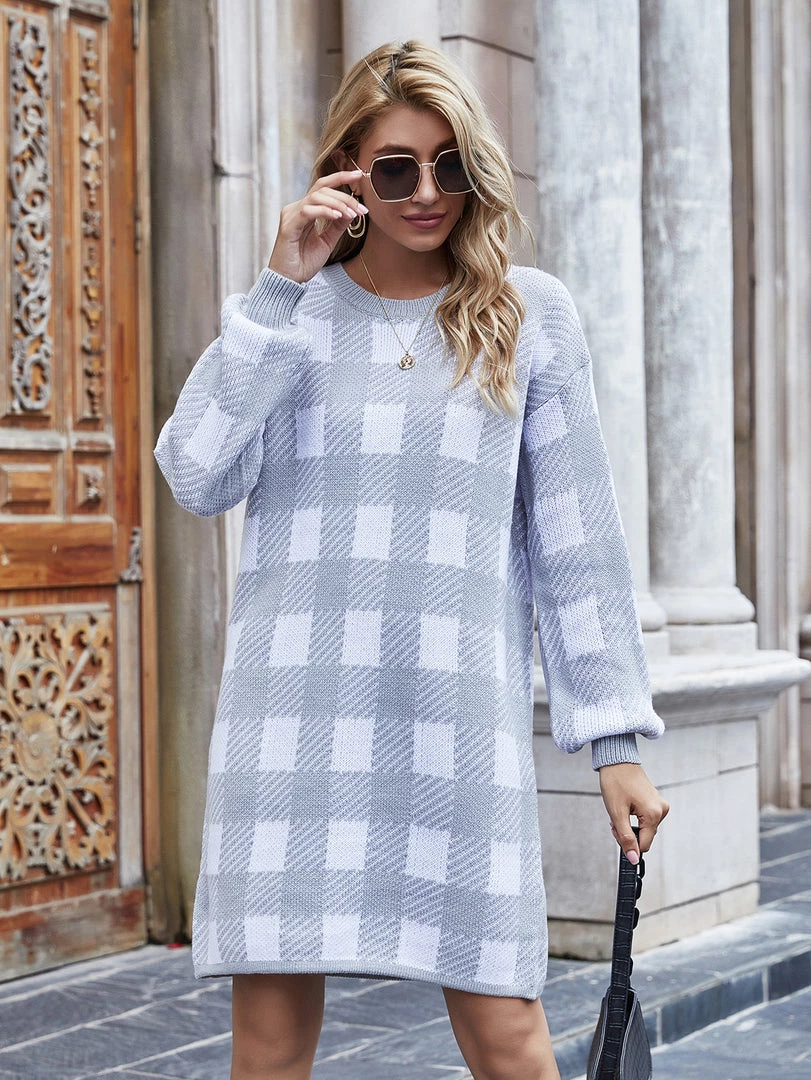 MY Smaibulun | KAITLYN Plaid Knit Dress - Grey New In Clothing 2 MY Smaibulun | KAITLYN Plaid Knit Dress - Grey New In Clothing