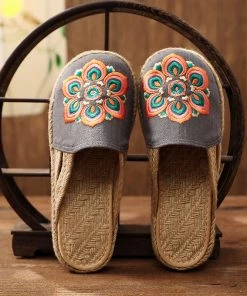 TC Shop Sandals Embroidered Lotus Side Strap Mules - Cactus Rose 25 TC Shop Sandals Embroidered Lotus Side Strap Mules - Cactus Rose
