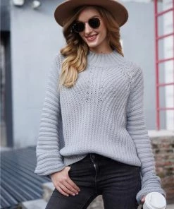 MY New In Clothing Smaibulun | LORINA Grey Lantern Sleeve Knit Top