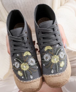 TC New In Shoes Cactus Rose | Embroidered Dandelion Round Toe Hi-Top Sneakers Espadrilles
