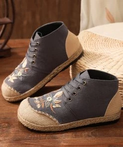 TC Embroidered Floral Head Hi-Top Sneakers Espadrilles - Cactus Rose