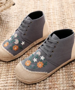 TC New In Shoes Cactus Rose | Embroidered Floral Head Hi-Top Sneakers Espadrilles