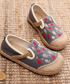 TC Cactus Rose | Berry Blossom Embroidered Linen Espadrilles - Grey