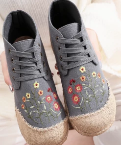 TC New In Shoes Cactus Rose | Embroidered Blossom Head Hi-Top Sneakers Espadrilles