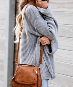 MY New In Clothing Smaibulun | MACHE Low V-Neck Oversize Sleeve Knit Top - Grey