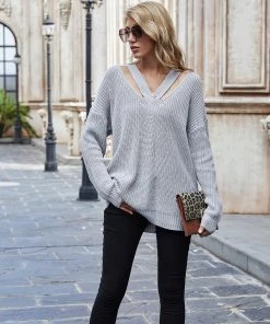 MY Smaibulun | COLENA Ash Grey Cut Out V-neck Pullover New In Clothing 7 MY Smaibulun | COLENA Ash Grey Cut Out V-neck Pullover New In Clothing