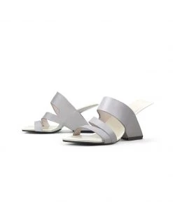Jady Rose NEW ARRIVALS JadyRose | Grey Cross Strap Leather Wedge Slides