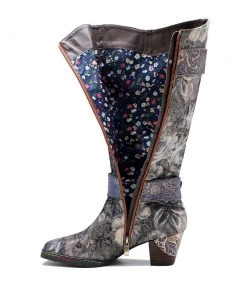 NEW ARRIVALS Genuine Leather Stripe & Smoke Floral Buckle Knight Heel Knee Boots- SOFFIA 8 NEW ARRIVALS Genuine Leather Stripe & Smoke Floral Buckle Knight Heel Knee Boots- SOFFIA