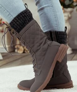 YL New In Shoes En Bloom | Grey Plaid Pattern Sock-Lined Boot