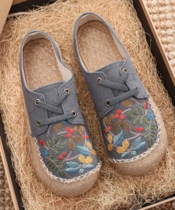 TC Cactus Rose | Playground Embroidered Linen Boat Shoes - Grey NEW ARRIVALS
