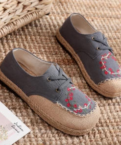 TC Cactus Rose | Wreath Floral Embroidered Linen Boat Shoe - Grey New In Shoes 8 TC Cactus Rose | Wreath Floral Embroidered Linen Boat Shoe - Grey New In Shoes