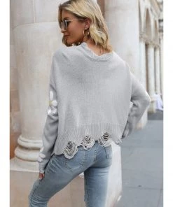 QDYH New In Clothing Smaibulun | Grey Daisy Ripped Detailed Knit Sweater 5 QDYH New In Clothing Smaibulun | Grey Daisy Ripped Detailed Knit Sweater