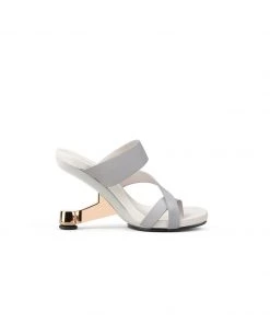 Jady Rose JadyRose | Grey Criss-Cross Toe Elevator Heel Leather Slides New In Shoes 9 Jady Rose JadyRose | Grey Criss-Cross Toe Elevator Heel Leather Slides New In Shoes