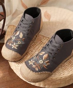 TC Embroidered Floral Head Hi-Top Sneakers Espadrilles - Cactus Rose