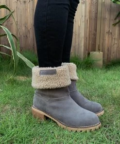 YL New In Shoes En Bloom | Grey Plush-Lined Fold-Over Boot