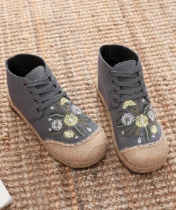 TC New In Shoes Cactus Rose | Embroidered Dandelion Round Toe Hi-Top Sneakers Espadrilles