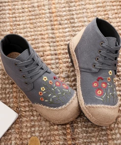 TC New In Shoes Cactus Rose | Embroidered Blossom Head Hi-Top Sneakers Espadrilles